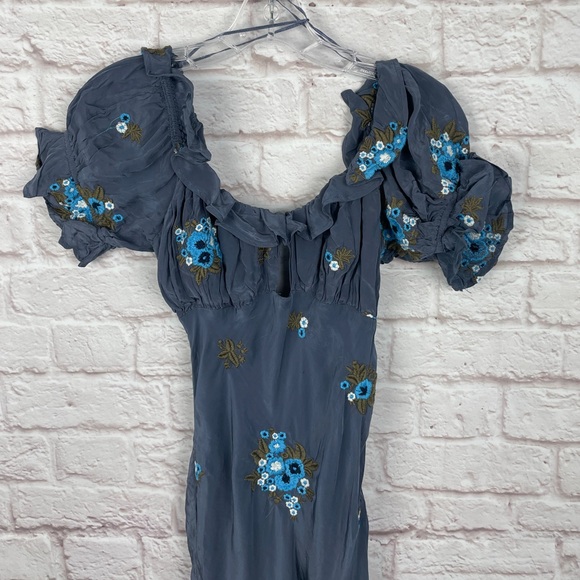 Free People Dusty Blue Floral Ruffled Maxi Dress - Picture 7 of 9